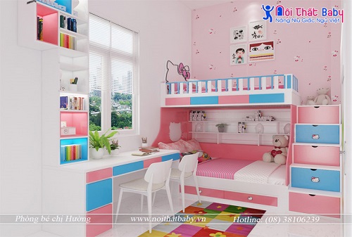 Giường tầng cho bé hình hello kitty